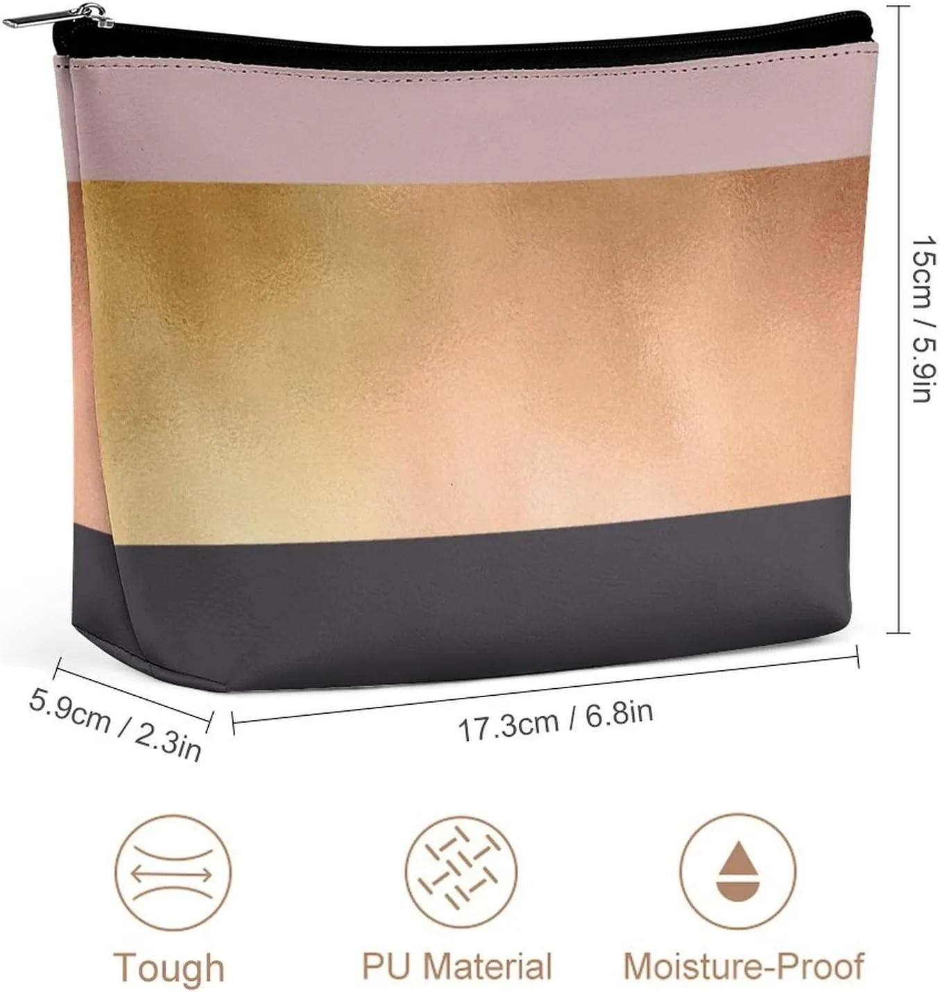 Small Cosmetic Bag, Elegant Bright Rose Gold Pink Grey Makeup Bags Elegant Roomy Pouch for Women,Travel Toiletry Accessories Organizer