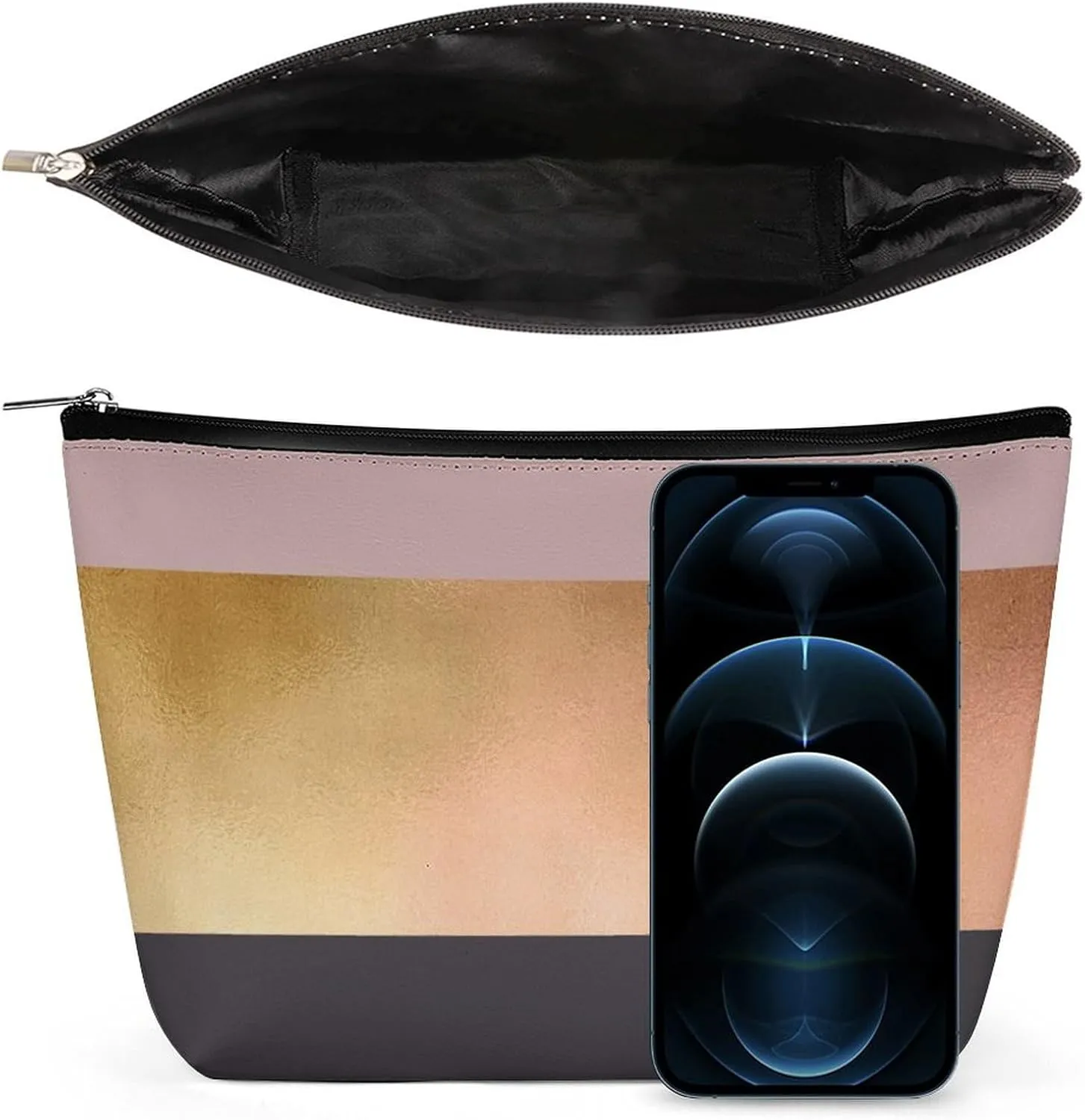 Small Cosmetic Bag, Elegant Bright Rose Gold Pink Grey Makeup Bags Elegant Roomy Pouch for Women,Travel Toiletry Accessories Organizer