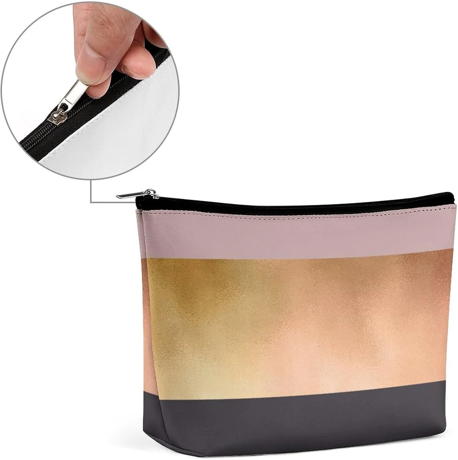 Small Cosmetic Bag, Elegant Bright Rose Gold Pink Grey Makeup Bags Elegant Roomy Pouch for Women,Travel Toiletry Accessories Organizer