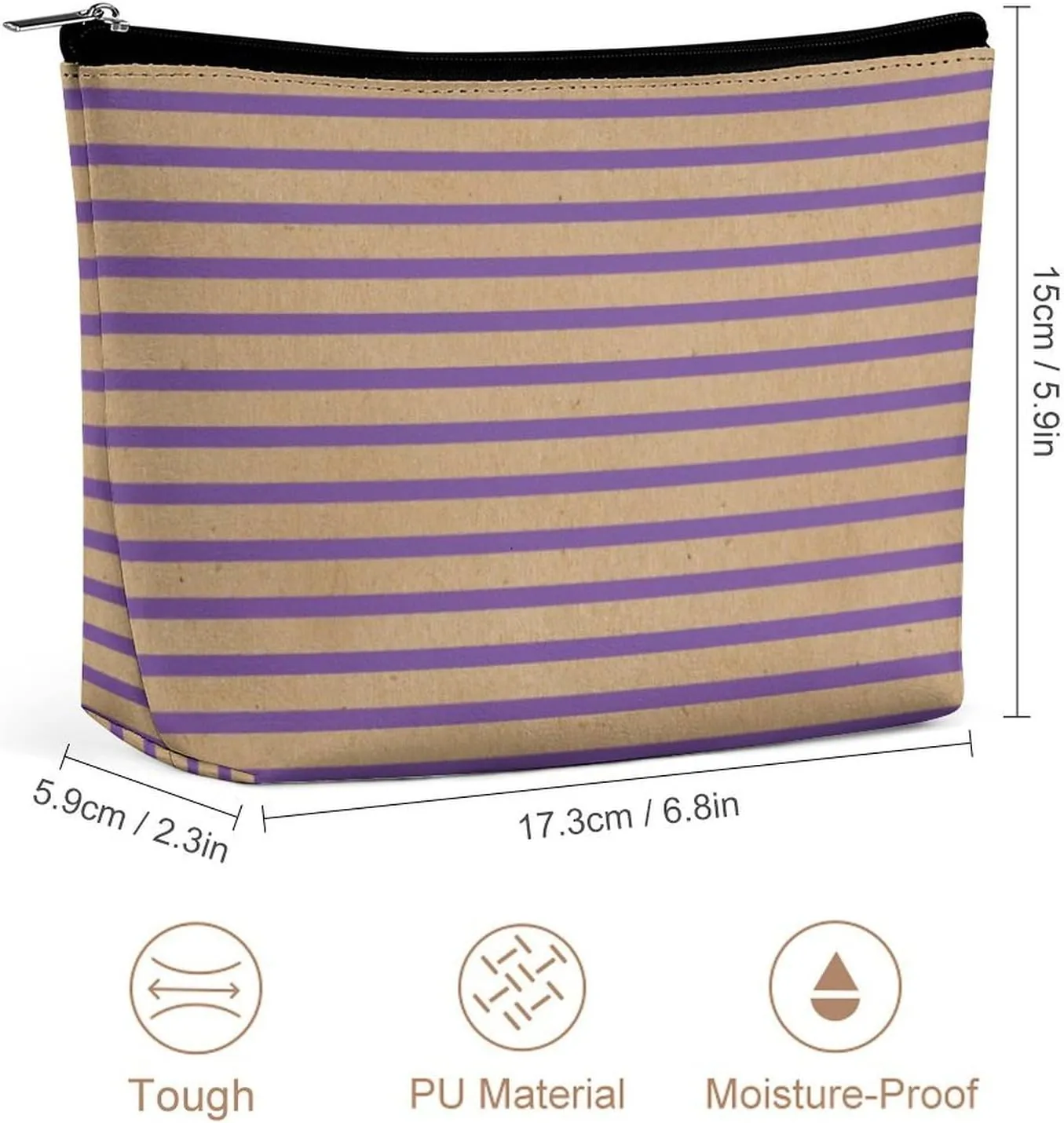 Small Cosmetic Bag, Purple Lavender Violet Lines Faux Rustic Makeup Bags Elegant Roomy Pouch for Women,Travel Toiletry Accessories Organizer