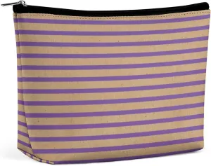 Small Cosmetic Bag, Purple Lavender Violet Lines Faux Rustic Makeup Bags Elegant Roomy Pouch for Women,Travel Toiletry Accessories Organizer