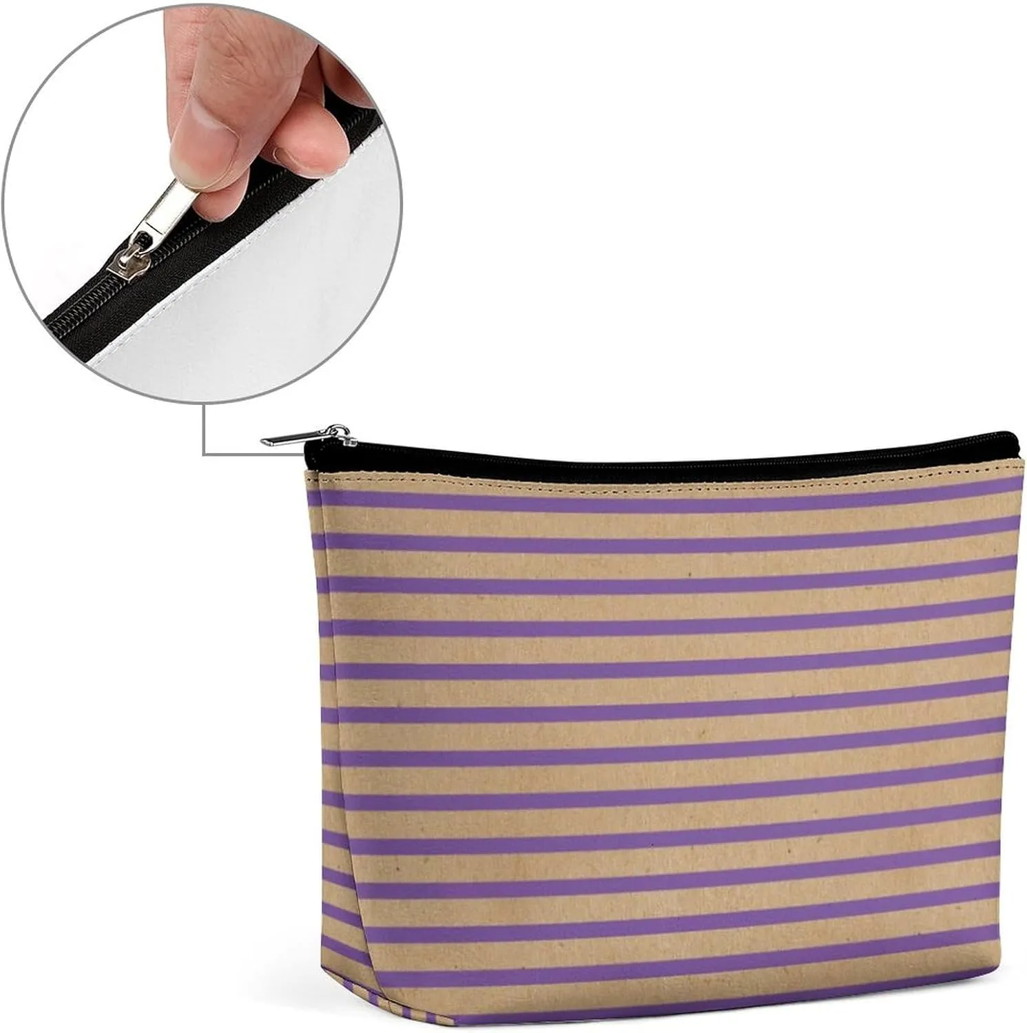 Small Cosmetic Bag, Purple Lavender Violet Lines Faux Rustic Makeup Bags Elegant Roomy Pouch for Women,Travel Toiletry Accessories Organizer