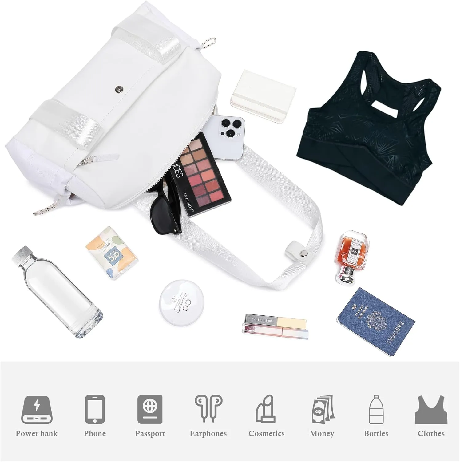 Small Gym Bag For Women Mini Gym Duffle Bag with Wet Compartment Waterproof Sports（White Medium）