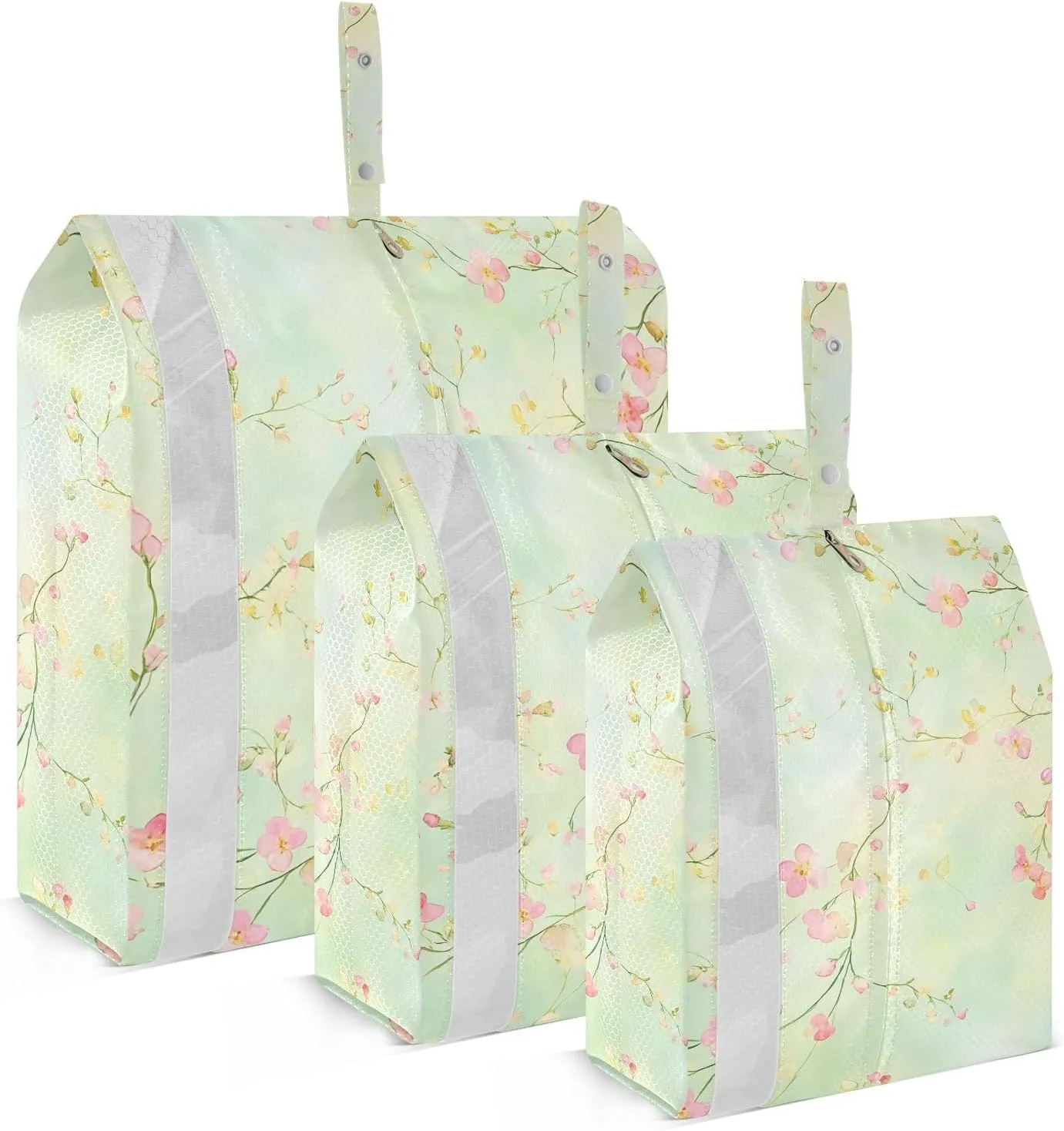 Small Pink Blossoms Travel Storage Bag with Lanyard - Portable Lightweight Classified Storage Bag with Zipper, Dust and Waterproof Travel Packing Cube for Suitcase,3 Pieces