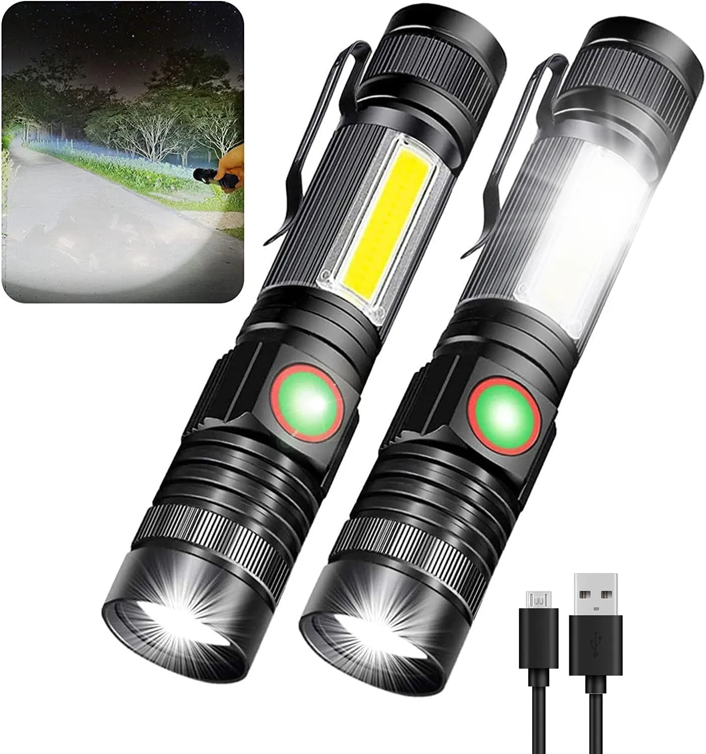 Small Powerful Flashlights with COB Work Light, Magnetic Base, Super Bright High Lumens Rechargeable Flashlight, LED Waterproof Zoomable Flash Light for Camping Emergency