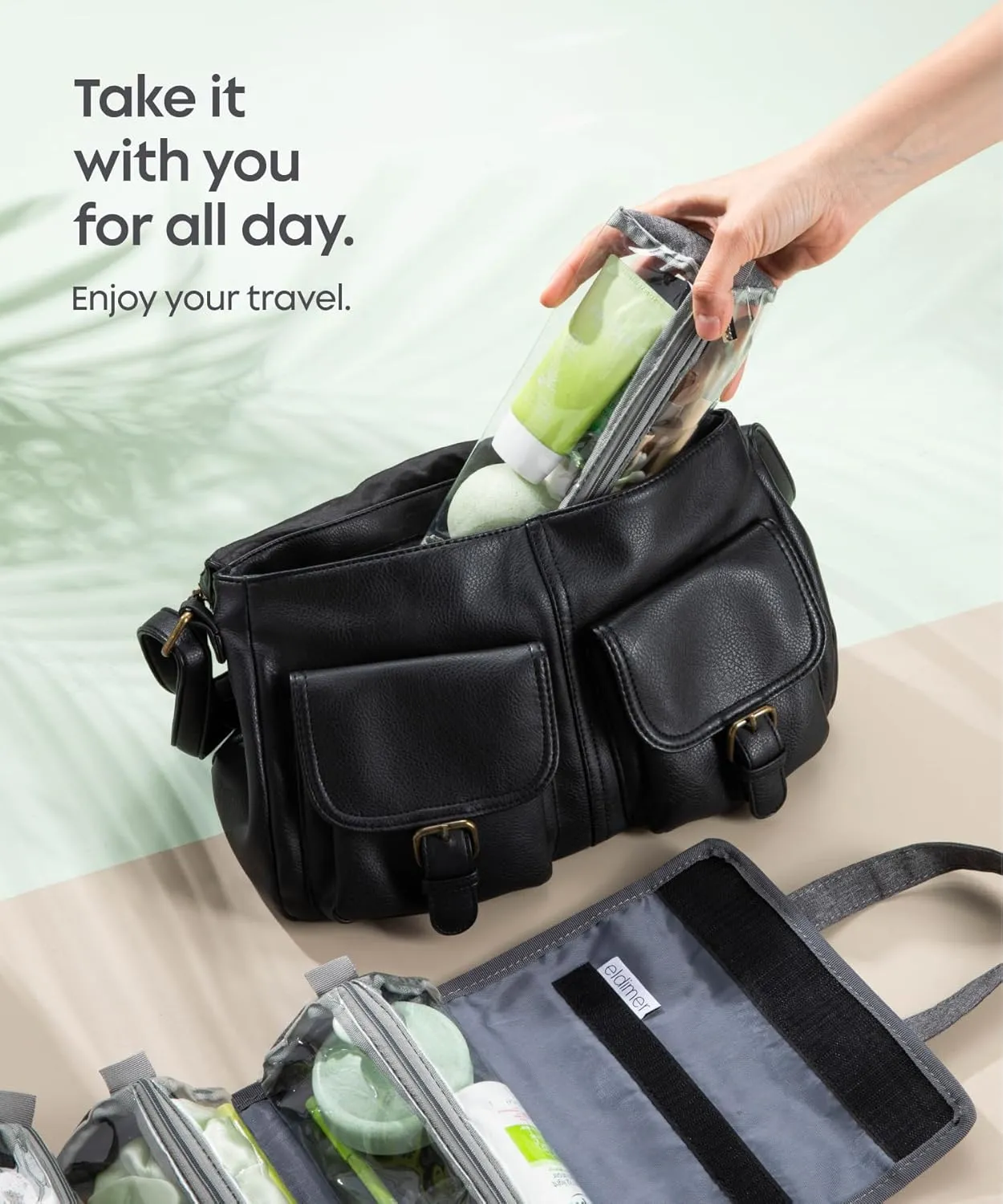 Small Roll Up Toiletry Bag for Traveling Women - Travel Makeup Bag with 4 Removable Compartments - Hanging Toiletry Bag - Cosmetic Travel Bag - Medicine Bag - TSA Approved Toiletry Bag