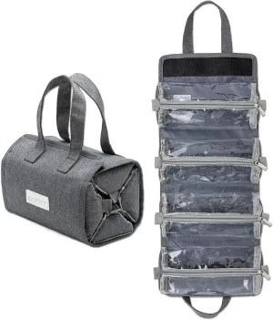 Small Roll Up Toiletry Bag for Traveling Women - Travel Makeup Bag with 4 Removable Compartments - Hanging Toiletry Bag - Cosmetic Travel Bag - Medicine Bag - TSA Approved Toiletry Bag