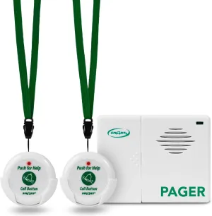 Smart Caregiver Pager System with 2 Call Buttons for Elderly Assistance, Fall Prevention, and Nurse Calling | Wearable Wireless Pager for Patient Help at Home | USA-Based Company and Customer Support