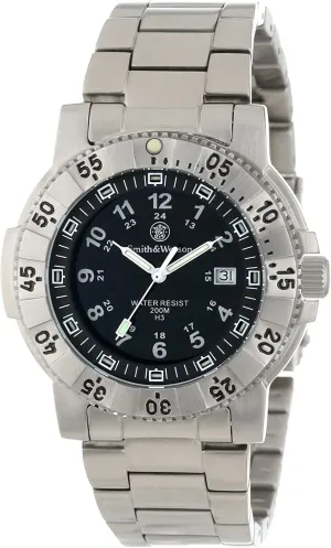 Smith & Wesson Men's Commander Watch, Tritium H3, 20ATM, Tactical Tough Military Watch, Titanium case, Bezel and Strap, 45mm, Stainless Steel & Rubber Strap