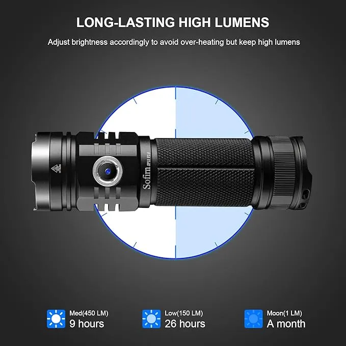 Sofirn SP33 V3 Super Bright Flashlight 3500 High Lumens, USB C Rechargeable Flashlight with Powerful LED, for Camping Hiking Walking