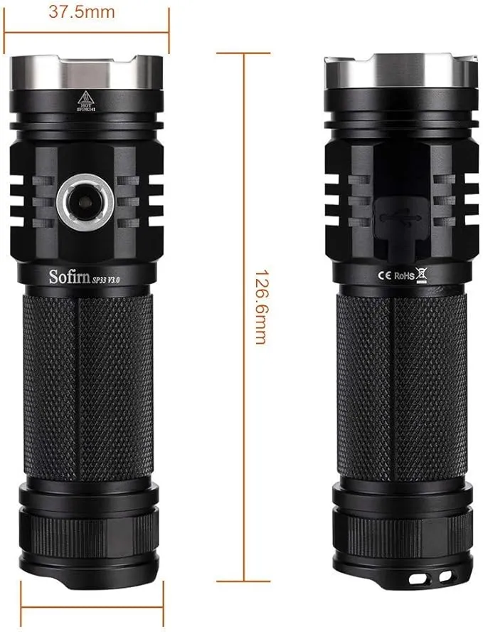 Sofirn SP33 V3 Super Bright Flashlight 3500 High Lumens, USB C Rechargeable Flashlight with Powerful LED, for Camping Hiking Walking