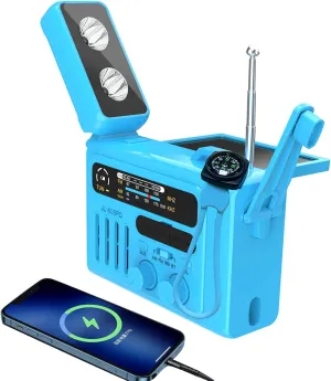 Solar Hand Crank Emergency Radio,NOAA/AM/FM with LED Flashlight & Reading Lamp,USB Type-C/Solar/Hand Crank Charging,Bluetooth Speaker,SOS Alarm&Compass for Camping Indoor Outdoor Emergencies