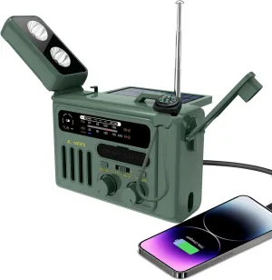 Solar Hand Crank Radio,NOAA/AM/FM Weather Radio with Flashlight，Bluetooth Speaker, Cellphone Charger, USB Type-C Charging,Portable Battery Operated, SOS Alarm,Compass for Indoor Outdoor Emergencies