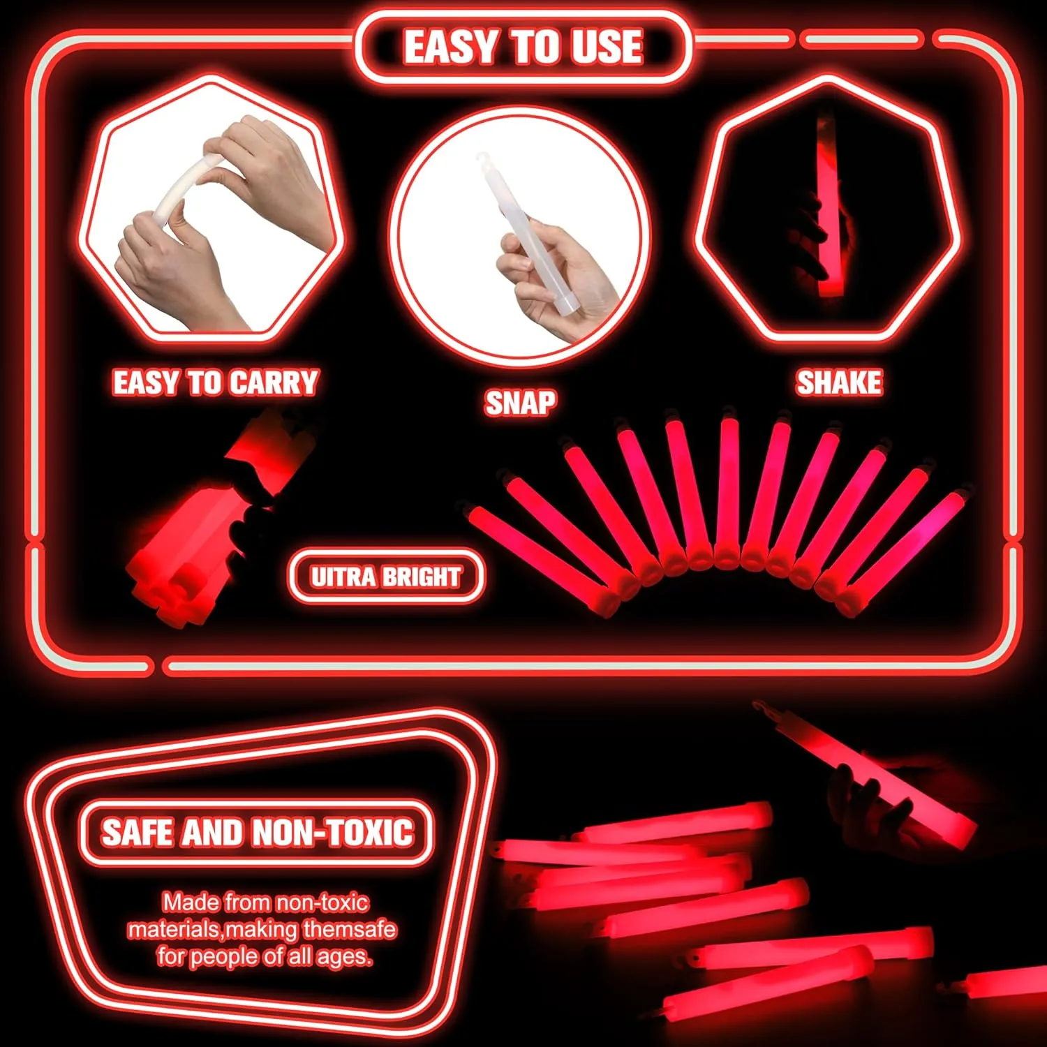 Sotiff 96 Pcs 6 Inch Large Bright Glowing Sticks Light Sticks Halloween Favors for Party Activities Birthday Wedding Concerts Halloween Decor