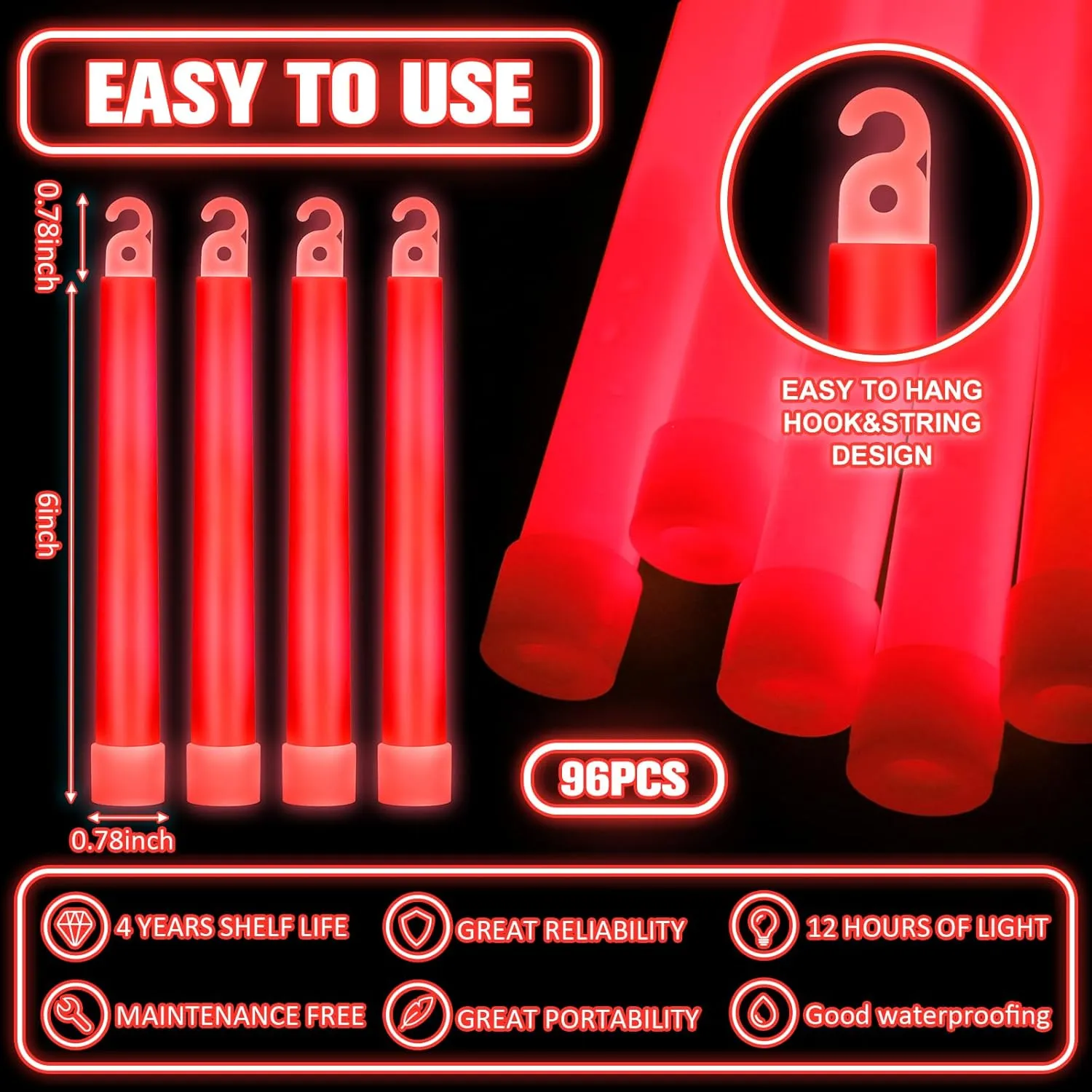 Sotiff 96 Pcs 6 Inch Large Bright Glowing Sticks Light Sticks Halloween Favors for Party Activities Birthday Wedding Concerts Halloween Decor