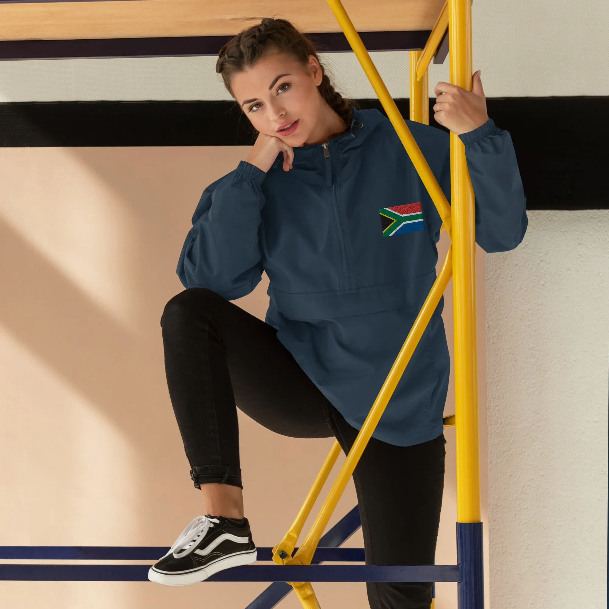 South African Flag Embroidered Champion Packable Jacket