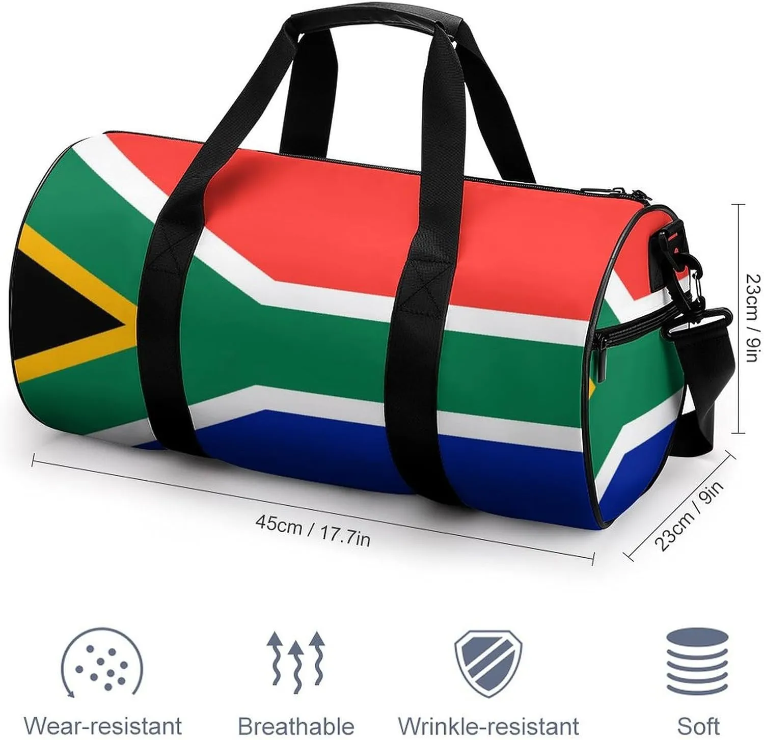 South African Flag Sports Duffel Bag for Boys Girls Dry Wet Separation Overnight Gym Bag