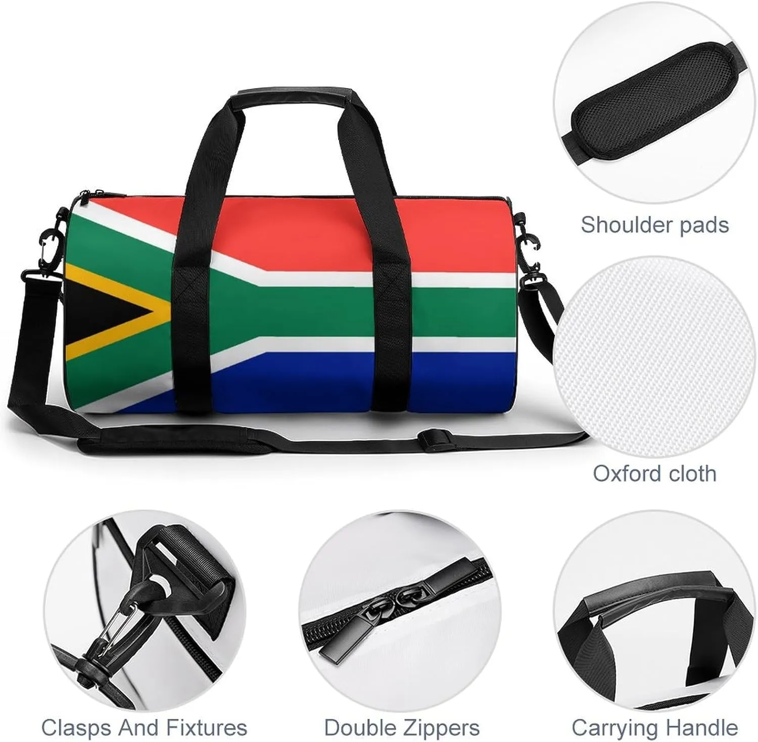 South African Flag Sports Duffel Bag for Boys Girls Dry Wet Separation Overnight Gym Bag