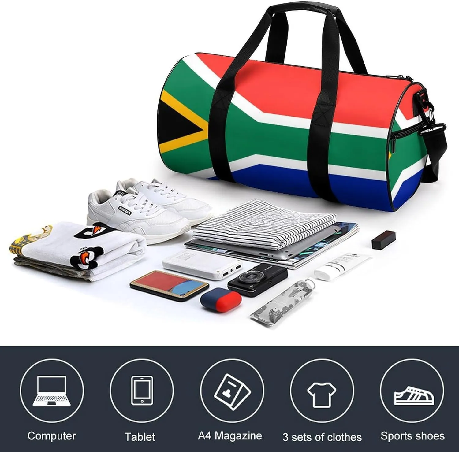 South African Flag Sports Duffel Bag for Boys Girls Dry Wet Separation Overnight Gym Bag