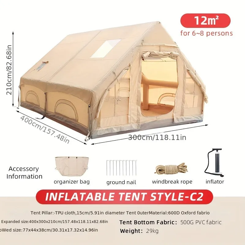 Spacious 8Person Khaki Tent Easy Waterproof Camping
