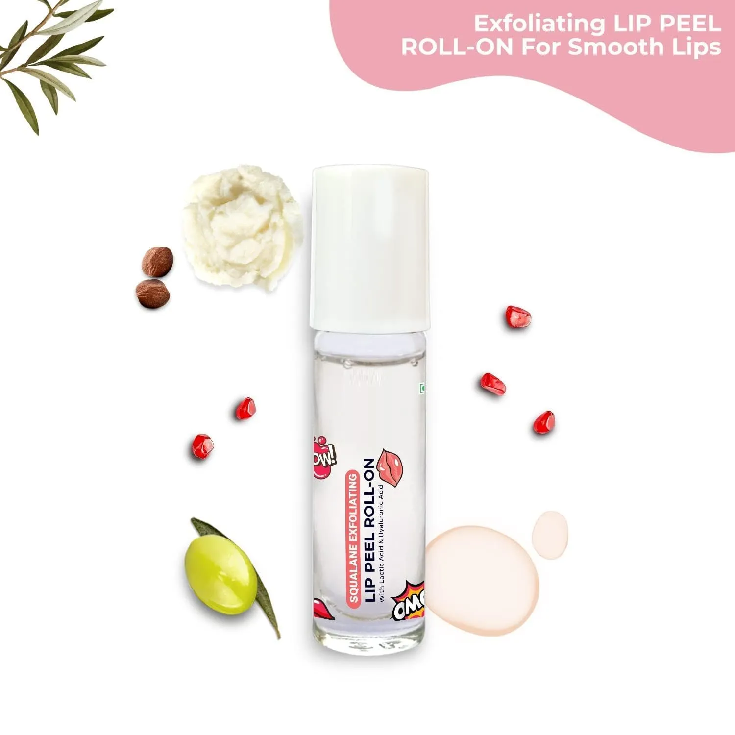 Spanish Squalane Lip Peel Roll-on with lactic acid & hyaluronic acid soft, delicate & glossy lips |Lip peel for hydrating dry & flaky lips |Women & Men | 6ml