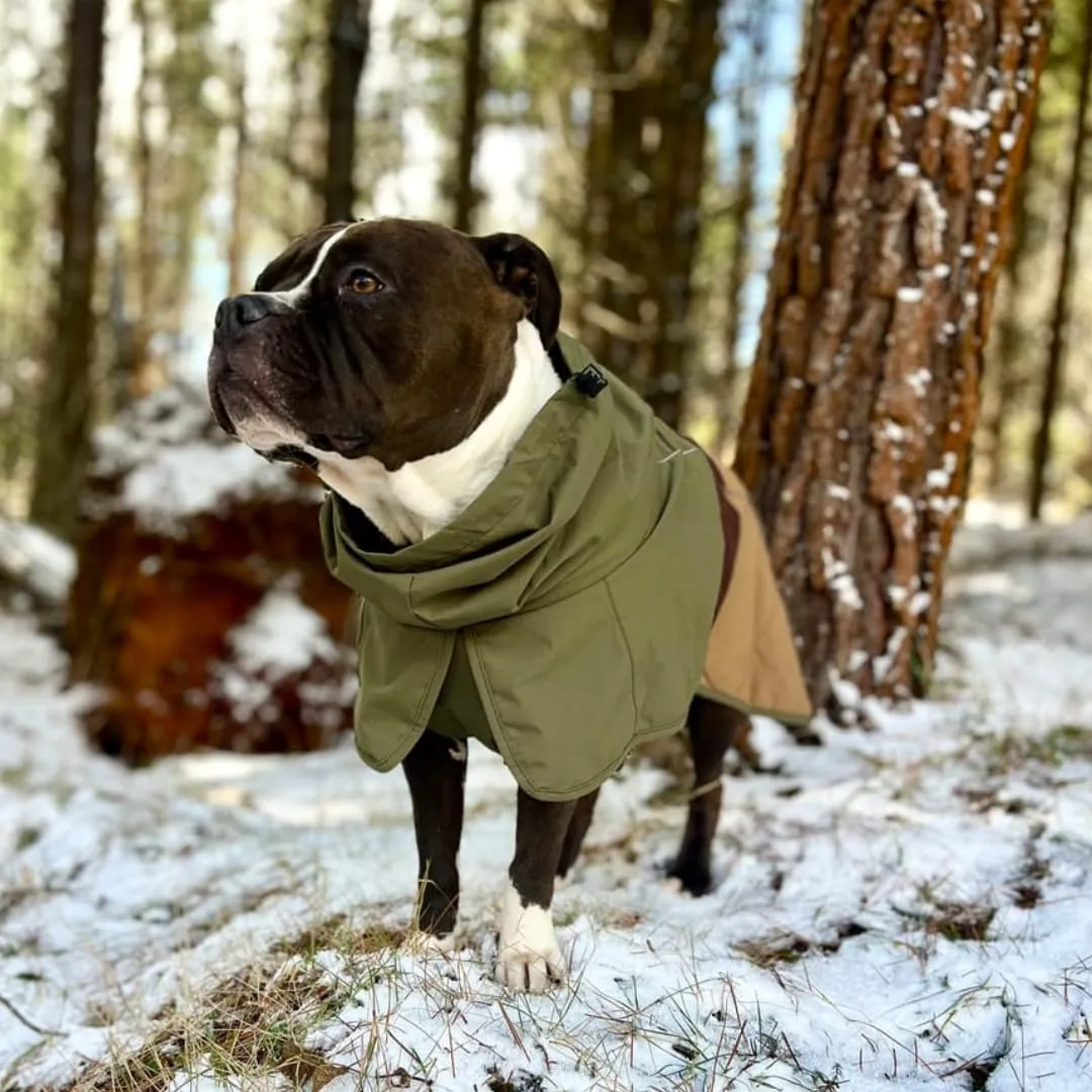 Spark Paws Dog Raincoat, Waterproof Windproof Rain Jacket, for Small Medium Large Extra Large Dogs, Reflective Breathable Full-Body Coverage Dry Suit - Green Brown Tan, M
