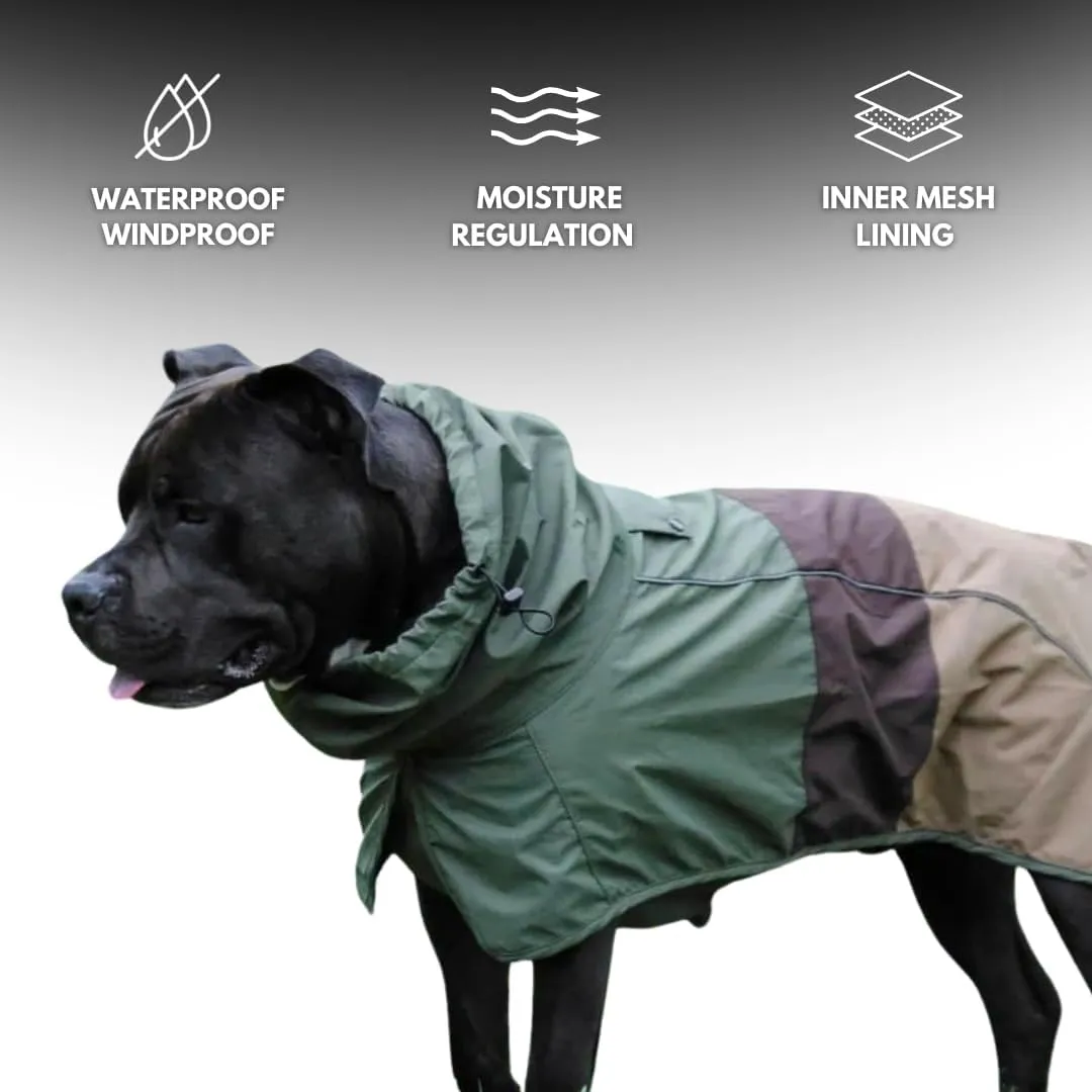 Spark Paws Dog Raincoat, Waterproof Windproof Rain Jacket, for Small Medium Large Extra Large Dogs, Reflective Breathable Full-Body Coverage Dry Suit - Green Brown Tan, M