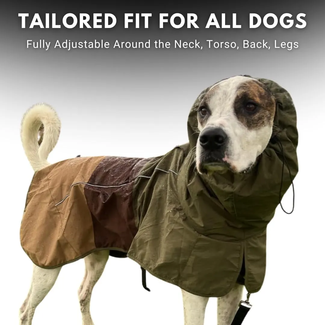 Spark Paws Dog Raincoat, Waterproof Windproof Rain Jacket, for Small Medium Large Extra Large Dogs, Reflective Breathable Full-Body Coverage Dry Suit - Green Brown Tan, M