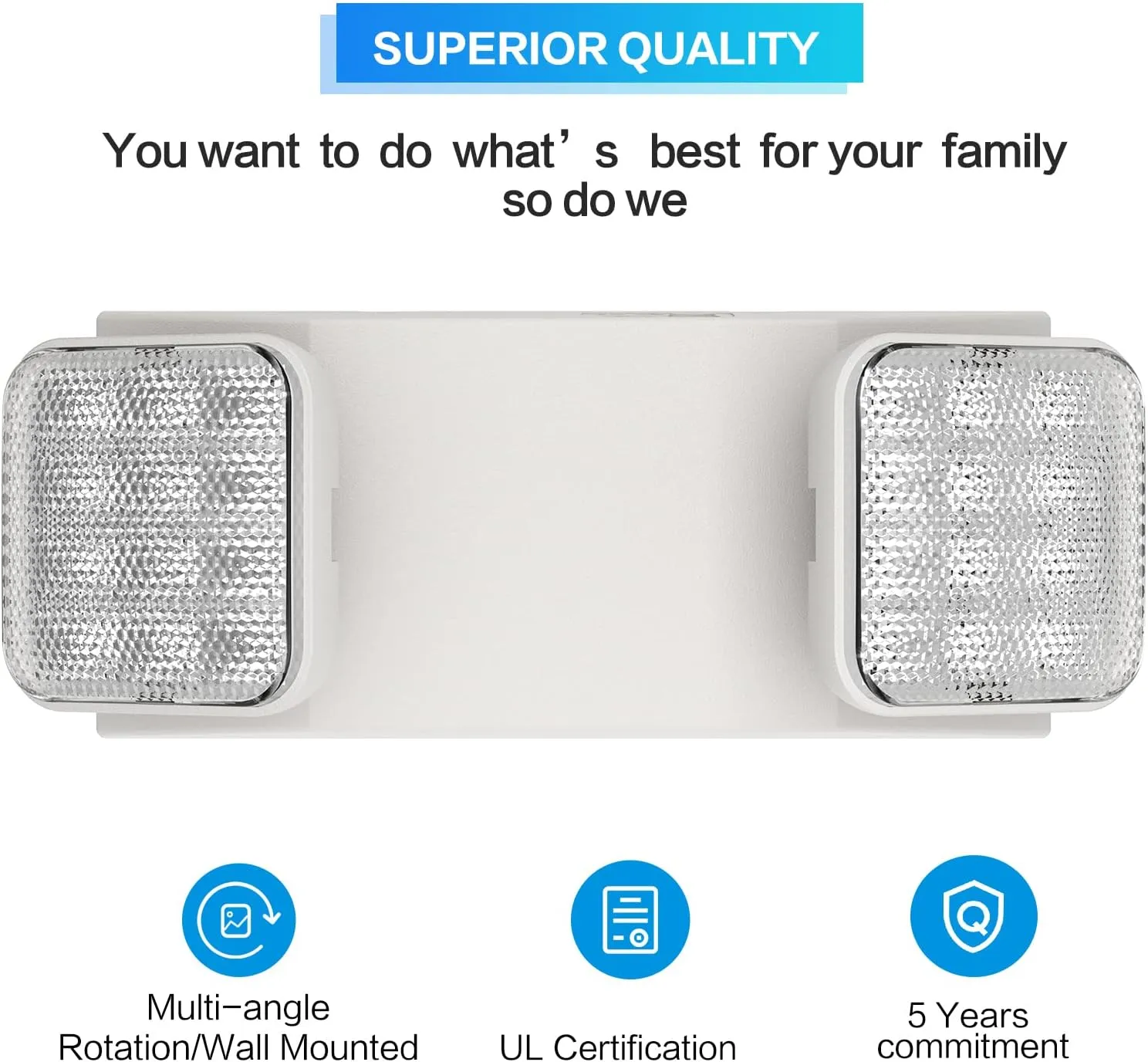 SPECTSUN 1 Pack Commercial Emergency Light with Battery Backup, Emergency Lights for Business, with Battery Backup,Hard Wired, UL 924 Certified,AC 120/277V,Two Head Adjustable LED Emergency Lighting.