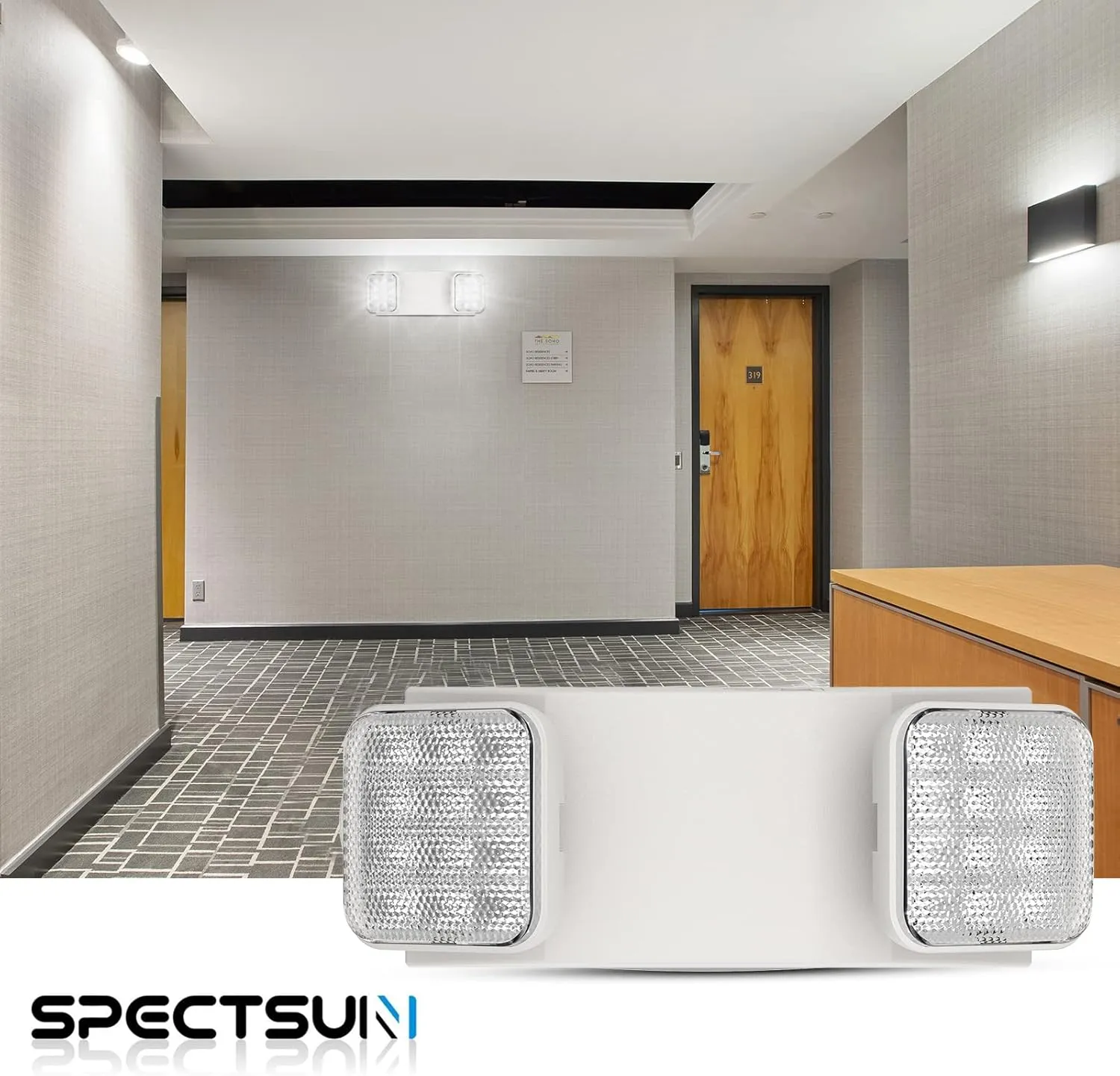 SPECTSUN 1 Pack Commercial Emergency Light with Battery Backup, Emergency Lights for Business, with Battery Backup,Hard Wired, UL 924 Certified,AC 120/277V,Two Head Adjustable LED Emergency Lighting.