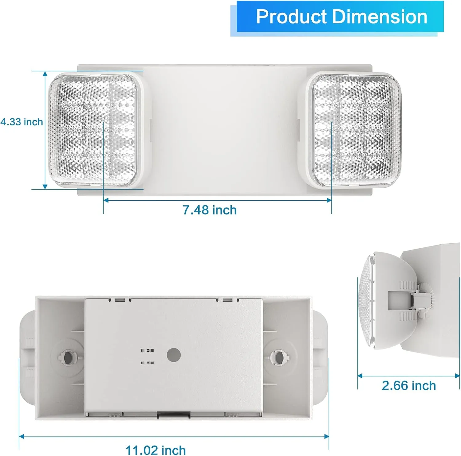 SPECTSUN 1 Pack Commercial Emergency Light with Battery Backup, Emergency Lights for Business, with Battery Backup,Hard Wired, UL 924 Certified,AC 120/277V,Two Head Adjustable LED Emergency Lighting.