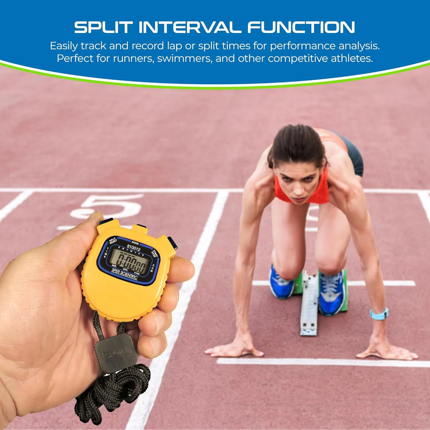 Sper Scientific Water Resistant Stopwatch 810012 - Digital Timer with Split Interval Function, 12/24 Hour Alarm Clock & Calendar for Sports, Labs, Fitness, and More - 2 pc