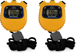 Sper Scientific Water Resistant Stopwatch 810012 - Digital Timer with Split Interval Function, 12/24 Hour Alarm Clock & Calendar for Sports, Labs, Fitness, and More - 2 pc