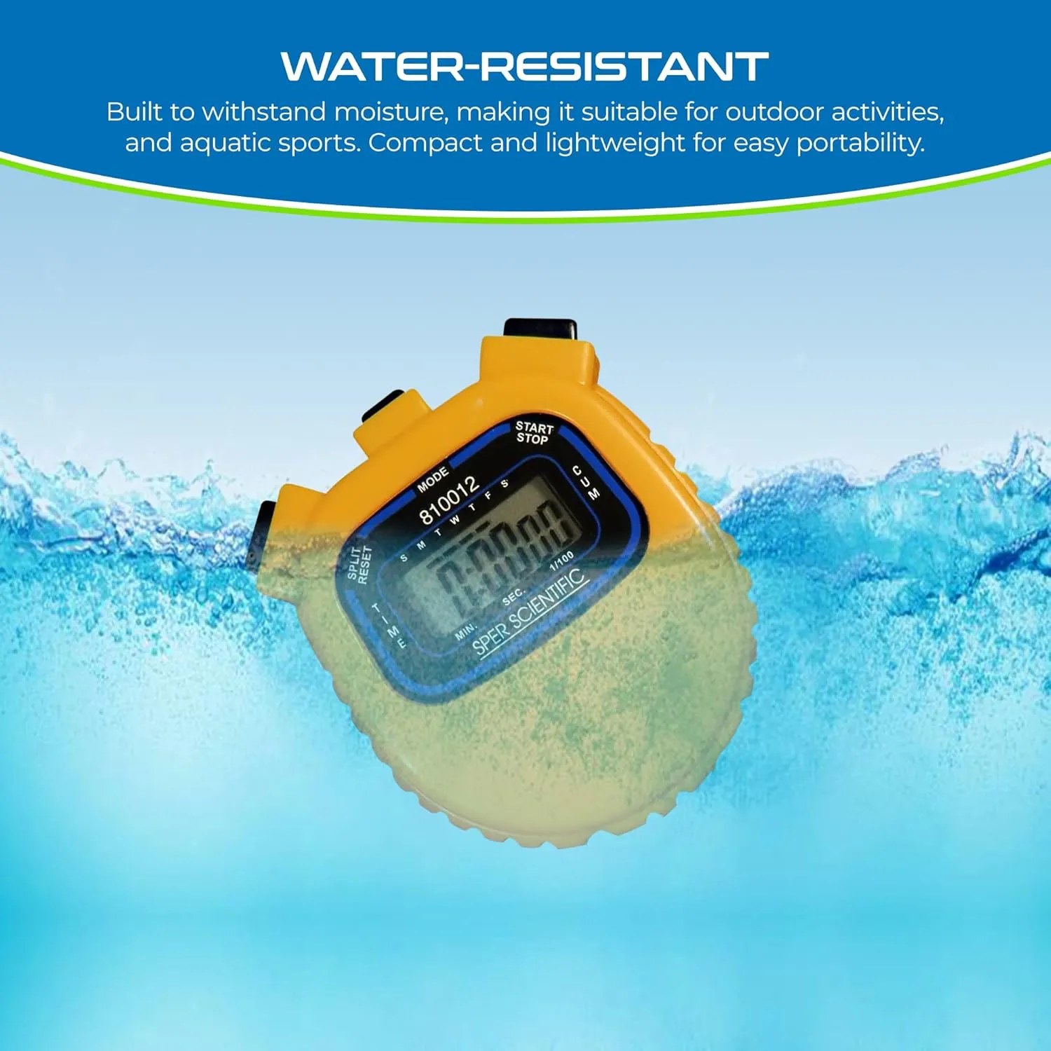 Sper Scientific Water Resistant Stopwatch 810012 - Digital Timer with Split Interval Function, 12/24 Hour Alarm Clock & Calendar for Sports, Labs, Fitness, and More - 2 pc