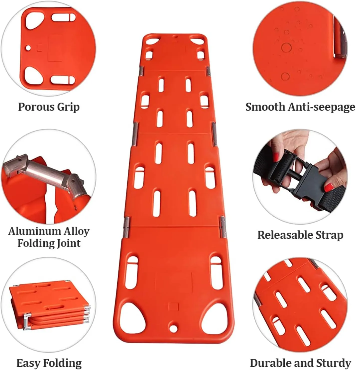 Spine Board Stretcher Backboard - Portable Portable Patient Transport Rescue with Neck Brace & Head Bed, Lightweight PE Plastics Ambulance Stretcher Gurney for Patient,Orange-Package 2