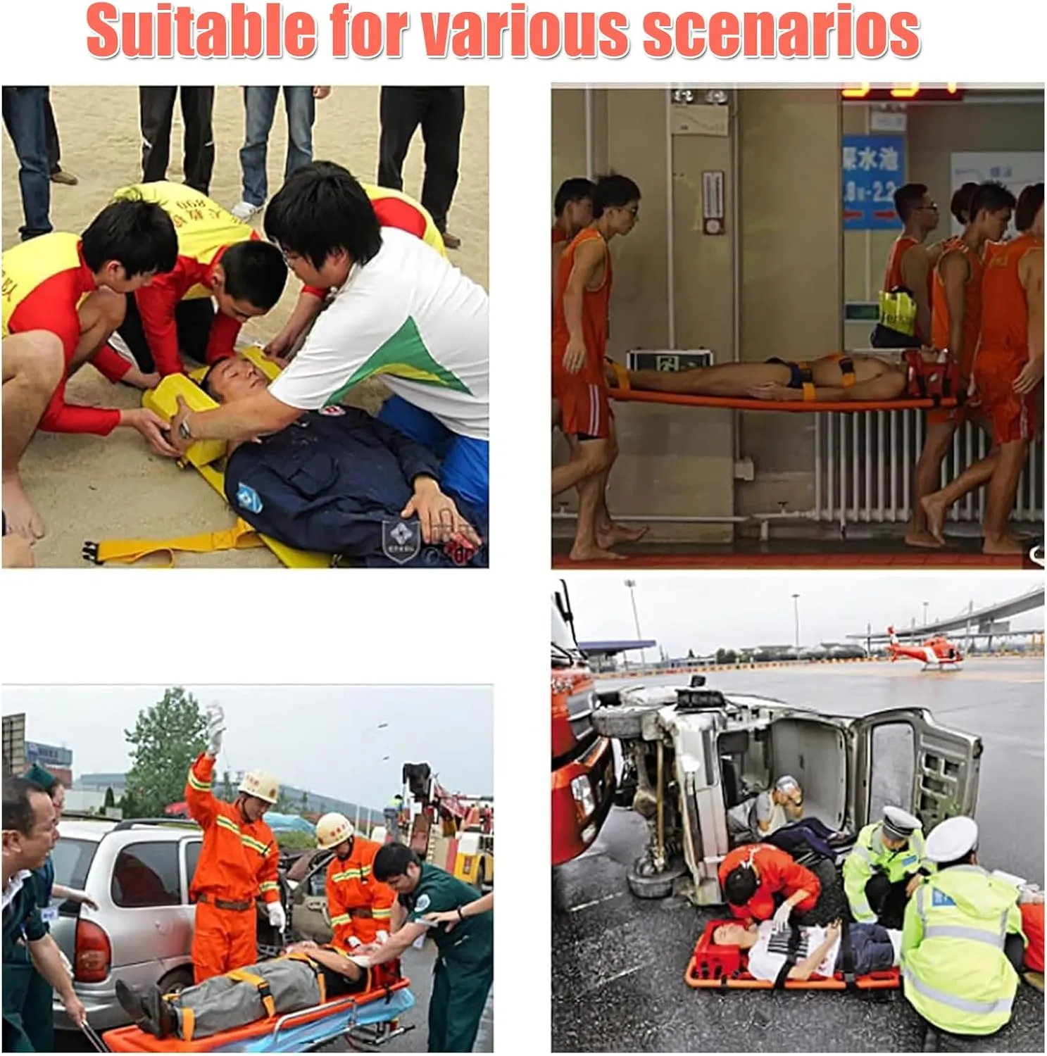 Spine Board Stretcher Backboard - Portable Portable Patient Transport Rescue with Neck Brace & Head Bed, Lightweight PE Plastics Ambulance Stretcher Gurney for Patient,Orange-Package 2