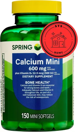 Spring Valley Calcium Plus Vitamin D3 150 Mini Softgels | Calcium Supplement | CaIcium mini softgels | CaIcium 600 mg with Vitamin d3 | 150 Mini Softgels   STS Sticker