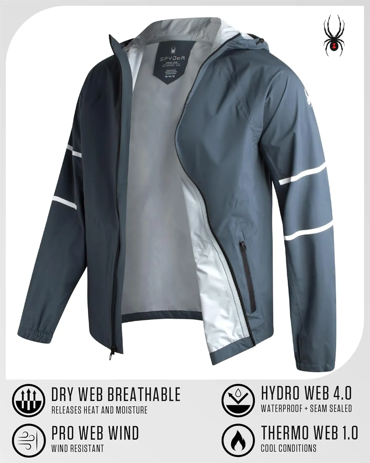 Spyder Mens Rain Jacket - Waterproof Lightweight Hooded Windbreaker, Outerwear Jacket for Golf, Hiking and Outdoor (S-XL)