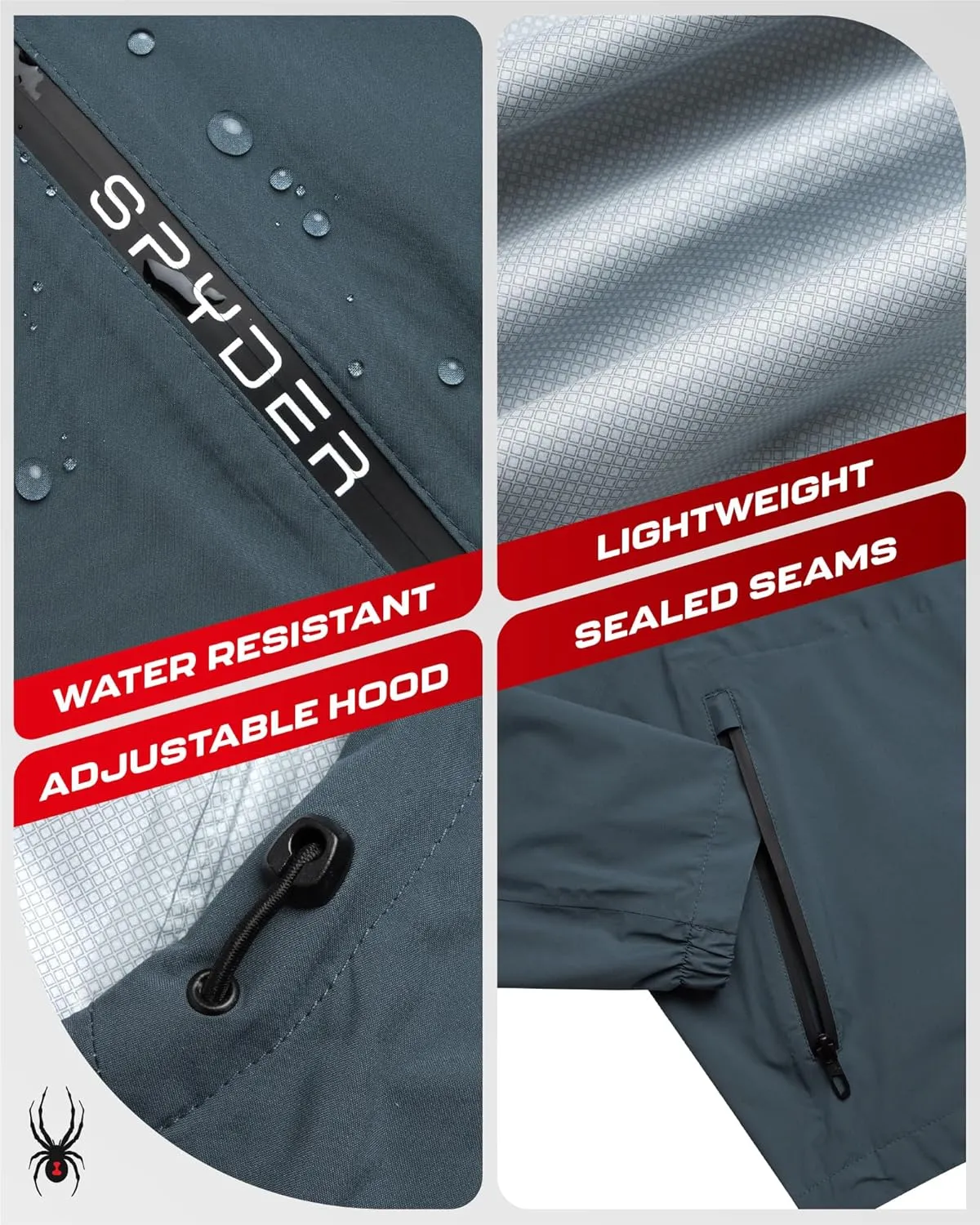 Spyder Mens Rain Jacket - Waterproof Lightweight Hooded Windbreaker, Outerwear Jacket for Golf, Hiking and Outdoor (S-XL)