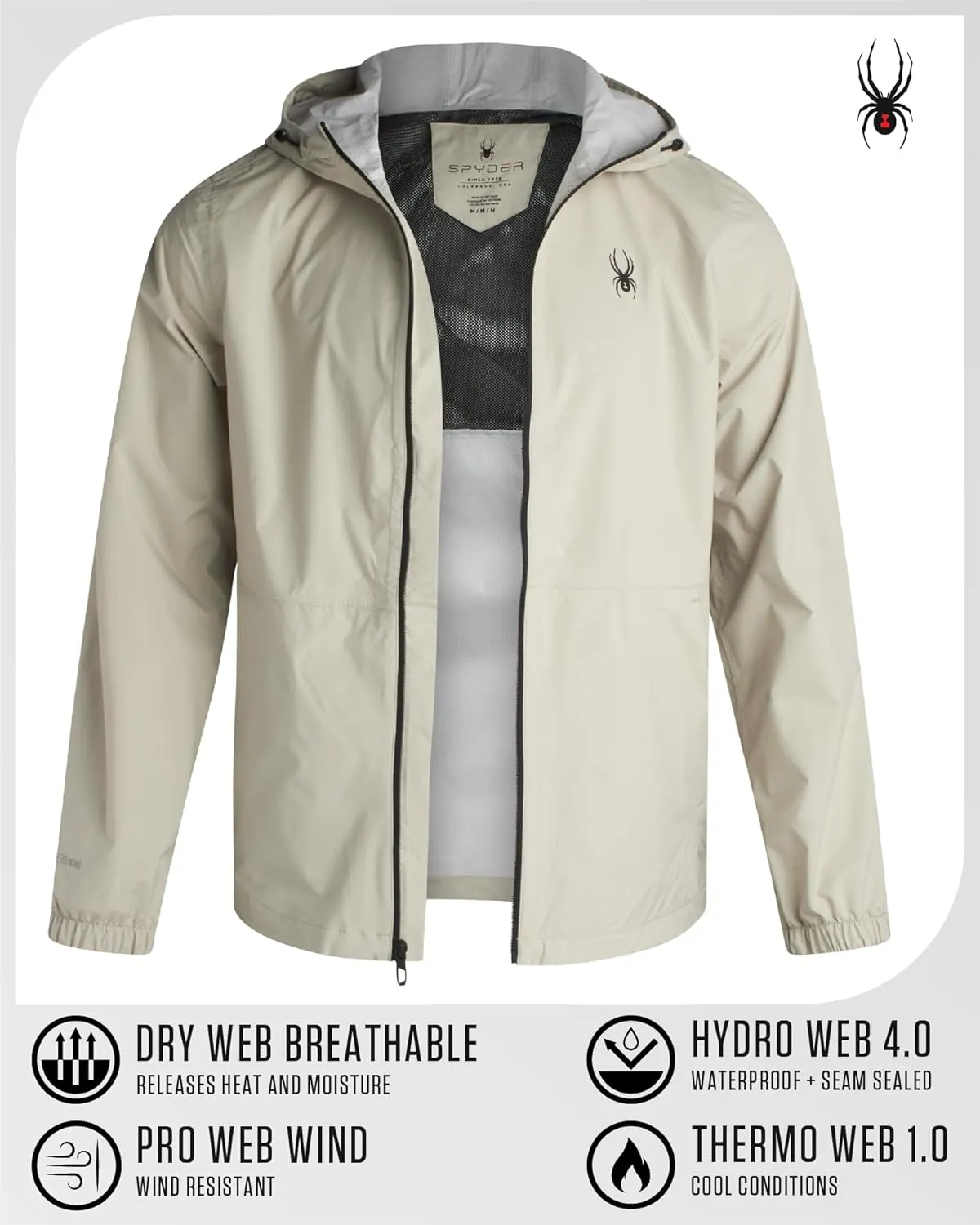 Spyder Mens Rain Jacket - Waterproof Lightweight Hooded Windbreaker, Outerwear Jacket for Golf, Hiking and Outdoor (S-XL)