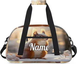 Squirrel Snow Pattern Custom Name Sport Duffel Bag Dance Bag for Girls Teens Personalized Ballet Bag Gift for Birthday Christmas Helloween
