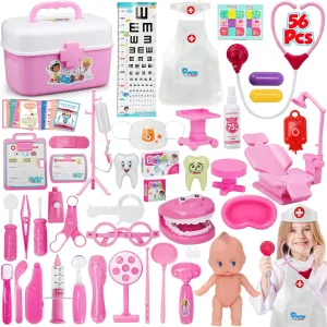 STEAM Life Doctor Kit for Kids, 56Pcs Kids Doctor Playset, Doctor Kit for Toddlers 3-5 Play Doctor Set for Kids Doctor Kit with Stethoscope Doctor Toys for Kids Pretend Play for Boys Girls 3 4 5 6  