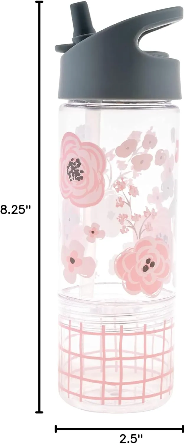 Stephen Joseph, Kids Sip and Snack Water Bottle, 12 oz Tritan BPA Free, Drink Bottle for Girls & Boys, Back to School Charcoal Flower