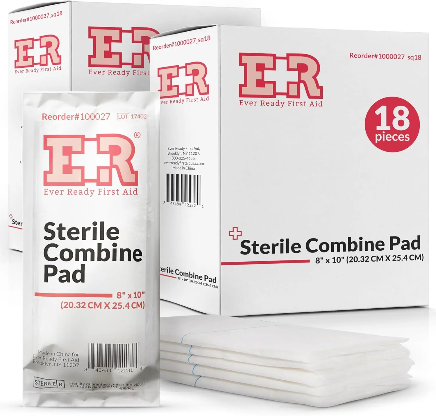 Sterile 8" x 10" Combine (ABD) Pads – Highly Absorbent Design for Large Wounds, Individually Wrapped for Easy Use, Ideal for First Aid Kits and Emergency Response – 36 Count