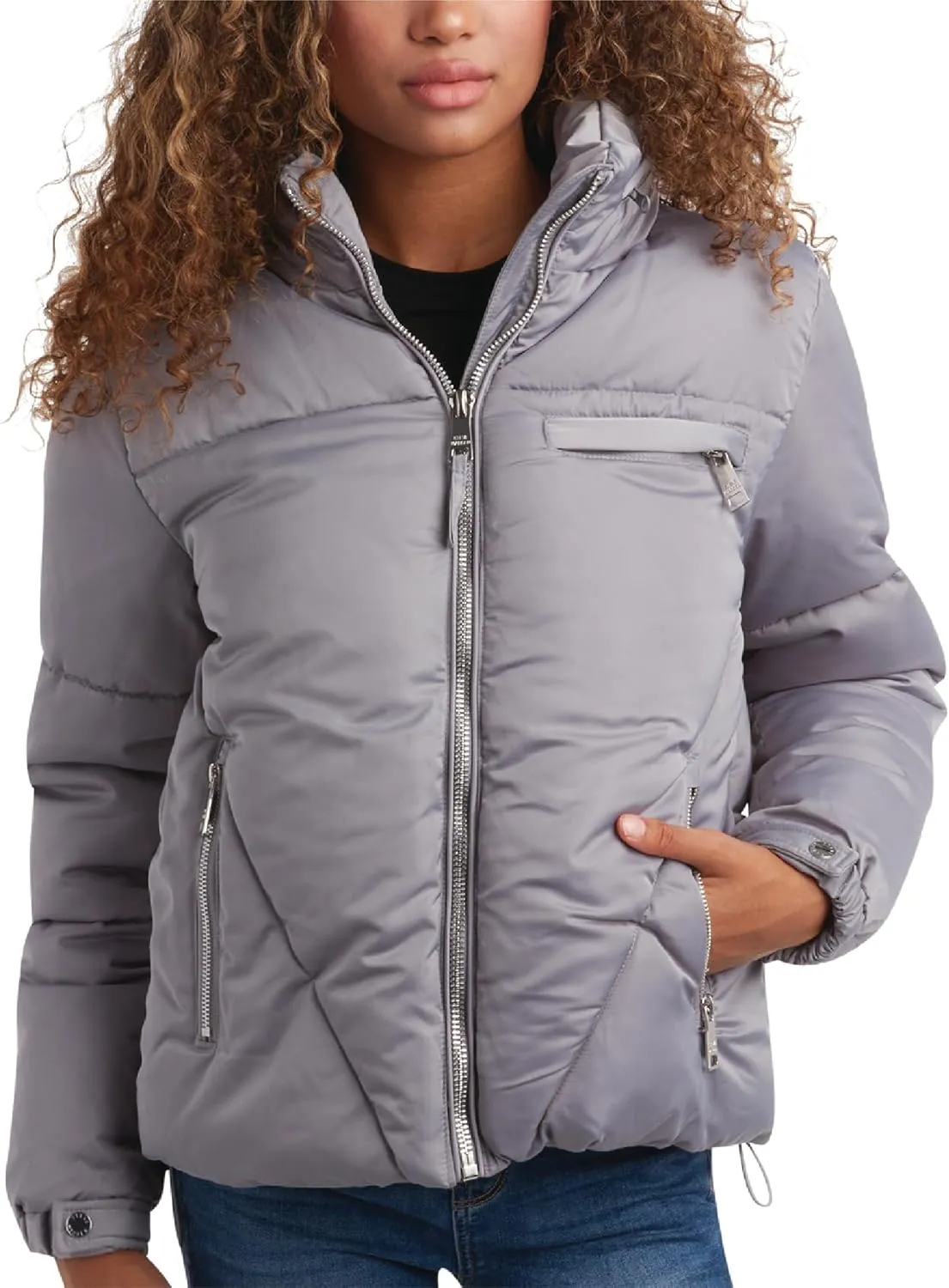 Steve Madden Women's Cropped Puffer Jacket - Quilted Winter Coat with Packable Hood - Cozy Outerwear Jacket for Women (S-XL)