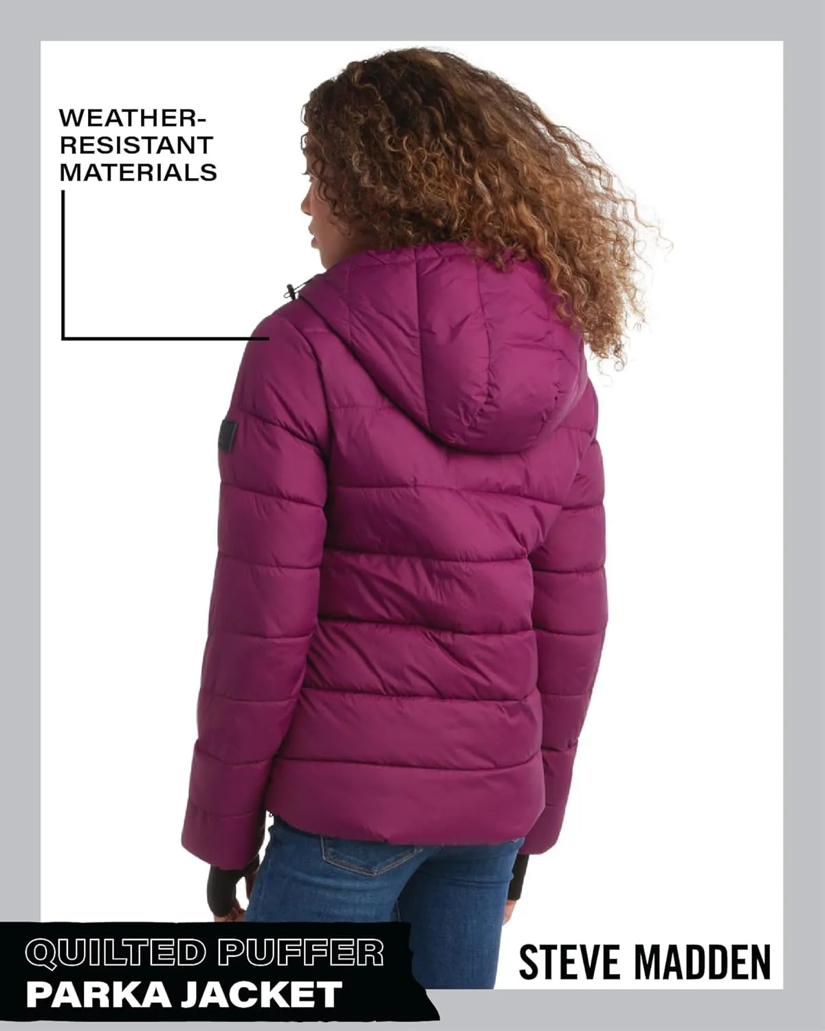 Steven Madden Women Winter Jacket - Packable Quilted Puffer Parka Coat - Hooded Outerwear Windbreaker Jacket for Women, S-XL