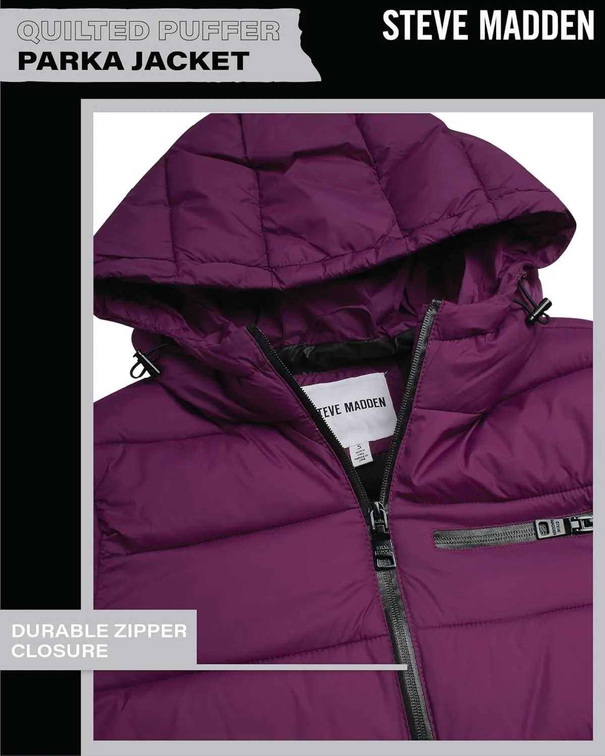 Steven Madden Women Winter Jacket - Packable Quilted Puffer Parka Coat - Hooded Outerwear Windbreaker Jacket for Women, S-XL