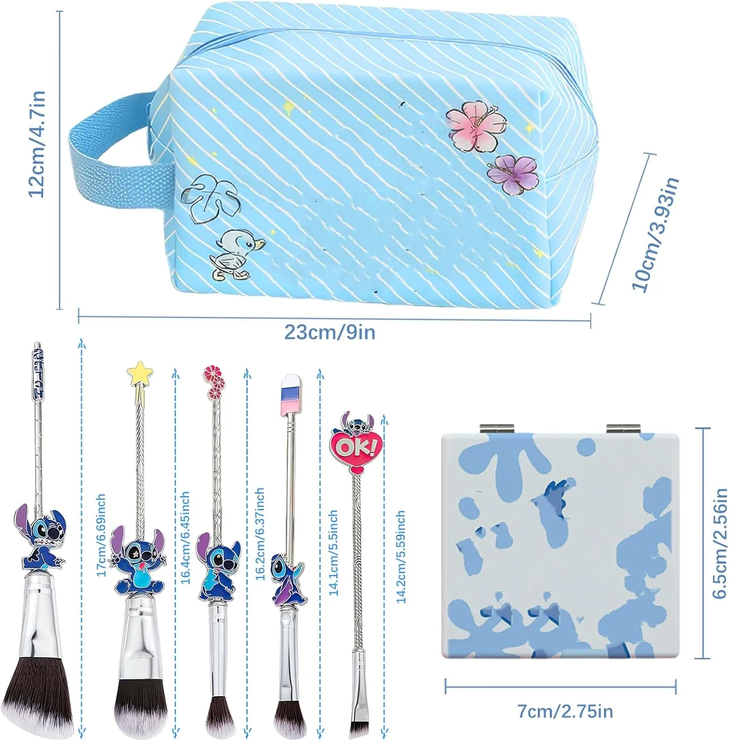 Stitch Travel Makeup Bag Large Capacity Cosmetic Bags Cartoon PU Small Skin Care Bags for Girls Women Mirror Makeup Brush