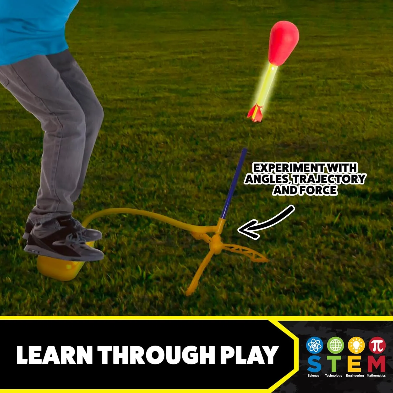Stomp Rocket Ultra LED Rocket Launcher for Kids, 4 LED Foam Tipped Rockets - Fun Backyard & Outdoor Kids Toys Gifts for Boys & Girls - Toy Foam Blaster Set - Multi-Player Adjustable Launch Stand