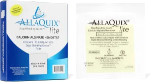 Stop Bleeding Fast – AllaQuix Lite Hemostatic Gauze Pads 4" x 4" – Calcium Alginate Wound Dressing – Sterile, High Absorbency, Non-Adherent – First Aid for Bleeding Control – 10 Count